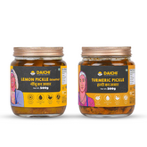 Homemade Achar Combo Saver Pack | Lemon Khatta + Turmeric | Cured in Cold-Pressed Mustard Oil | No Preservatives (Pack of 2)